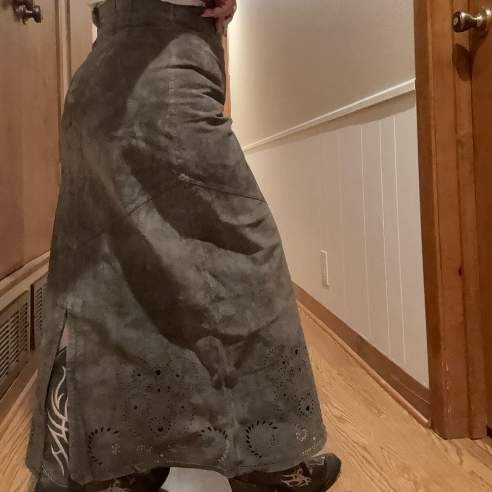 Siena Studio leather Dark Olive A-Line Skirt - Picture 4 of 15